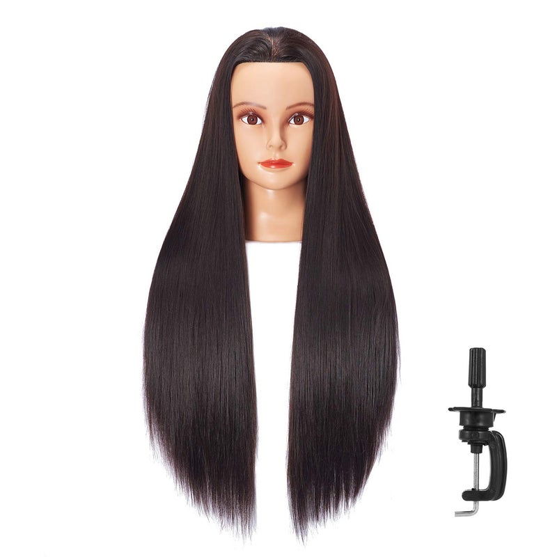 Hairlink 26-28'' Mannequin Head Synthetic Fiber Long Hair Styling Training Head Dolls for Cosmetology Manikin Maniquins Practice Head with Clamp Stand Holder (6611LB0220) - Image 1